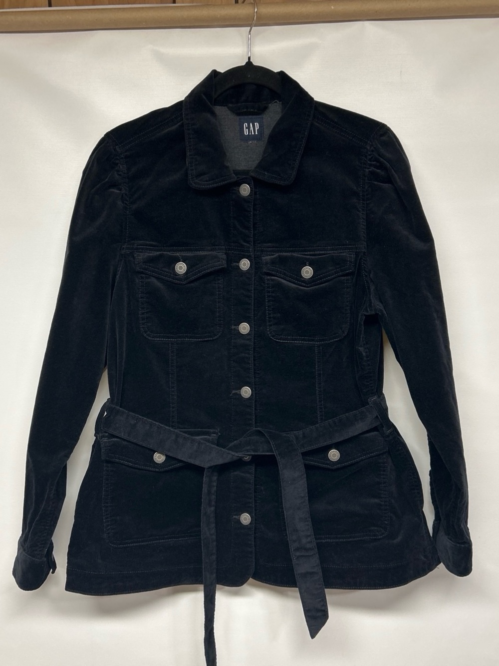GAP Black Velvet Belted Trucker Jacket